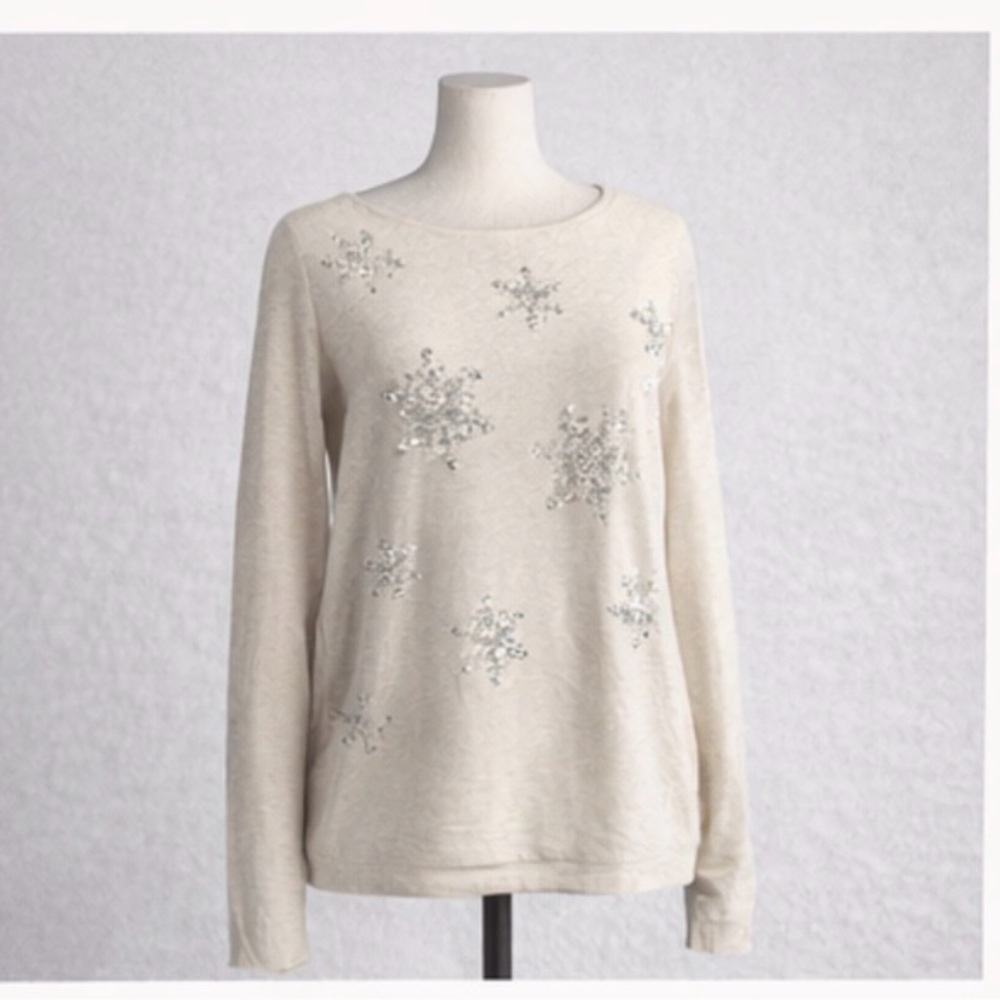 LIV Milano Beige Snowflake Embellished Sweater – Size L